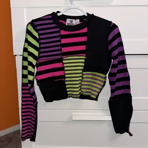The Ragged Priest Multi-Stripe Long Sleeve Crop Top Women's Size Small